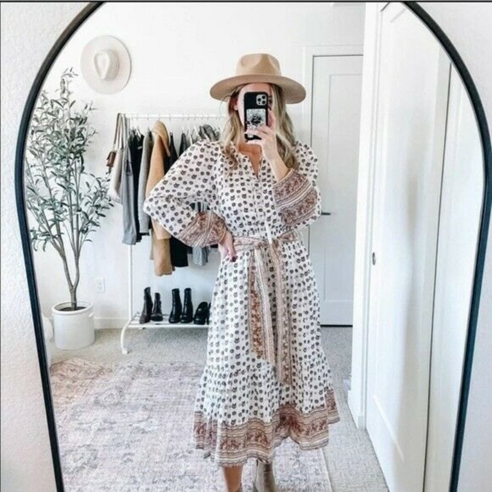 NWT Cleobella Blakely Floral Print Midi Dress with Self Tie Sz S